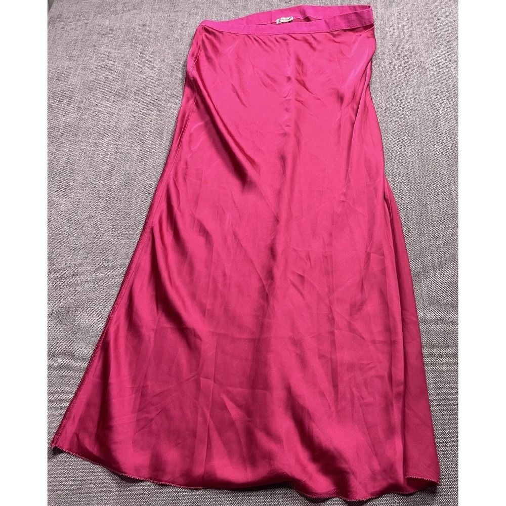 Free People Slip Maxi Skirt Womens Large Hot Pink Satin Side Slit Modern Outdoor